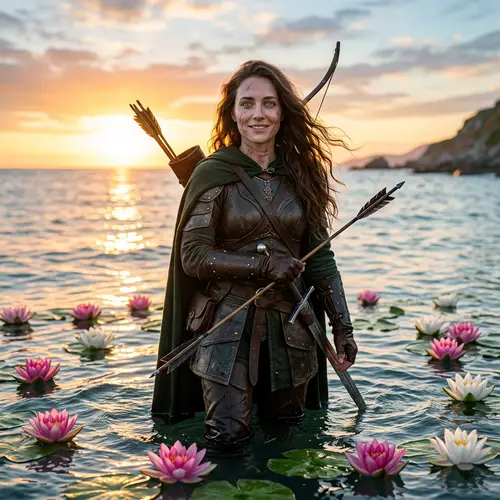 Ethereal Woman Warrior with Chocolate Brown Hair