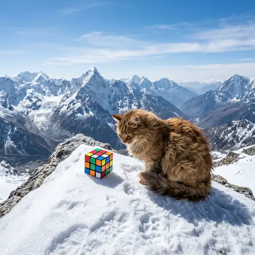 Rubik's Cube at Snowy Mountain Peak