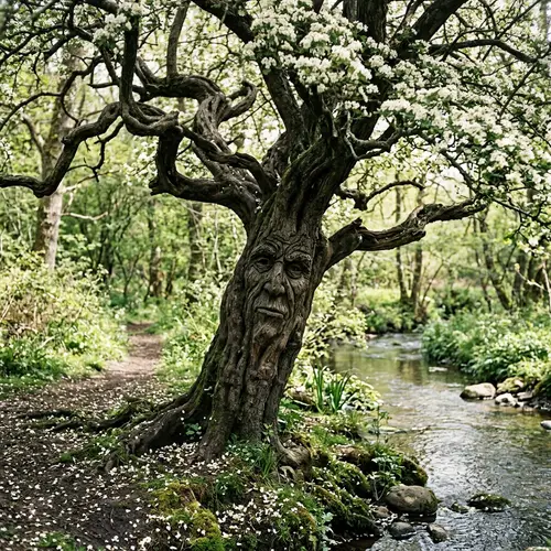 Ancient Hawthorn Tree by the Stream