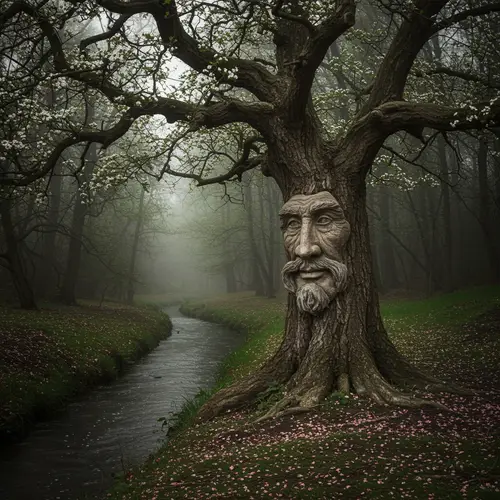 Ancient Hawthorn Tree by the Stream