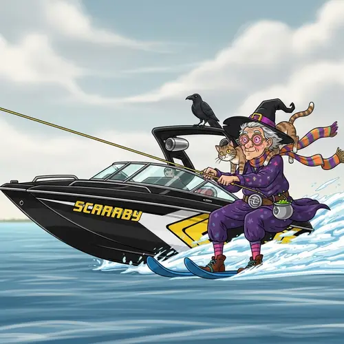 Whimsical Witch on Speedboat Adventure