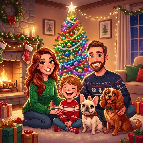 Joyful Christmas Family Portrait Illustration