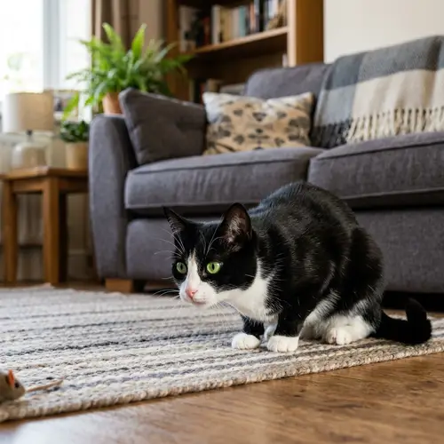 Domestic Housecat with Black and White Fur | Green Eyes