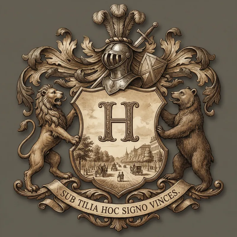 Heraldic Family Crest with H and Historical Elements