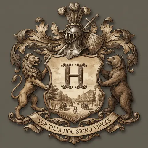Heraldic Family Crest with H and Historical Elements