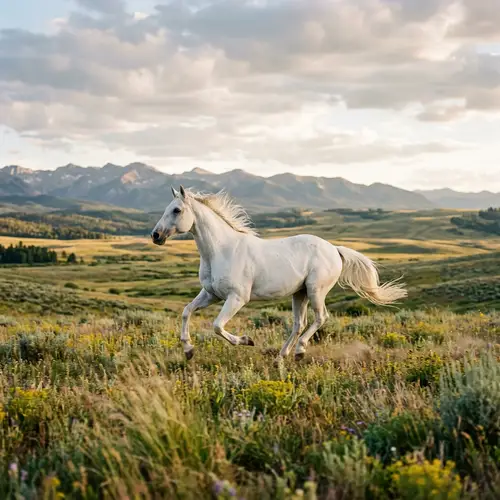 Best White Thoroughbred Horse Running in Vast Meadow | Concept of Freedom