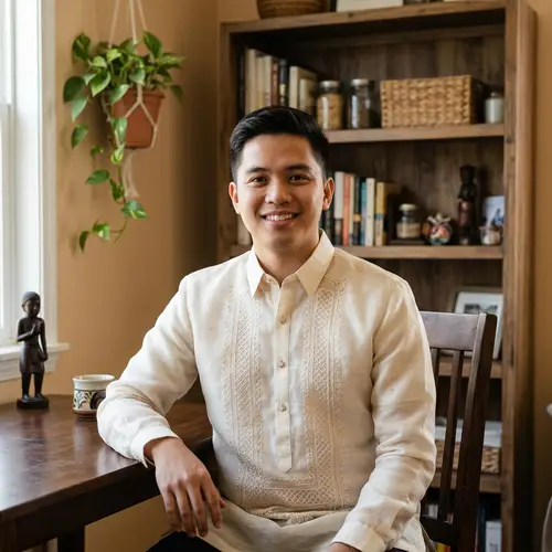 Man in Barong Tagalog with Matching Background