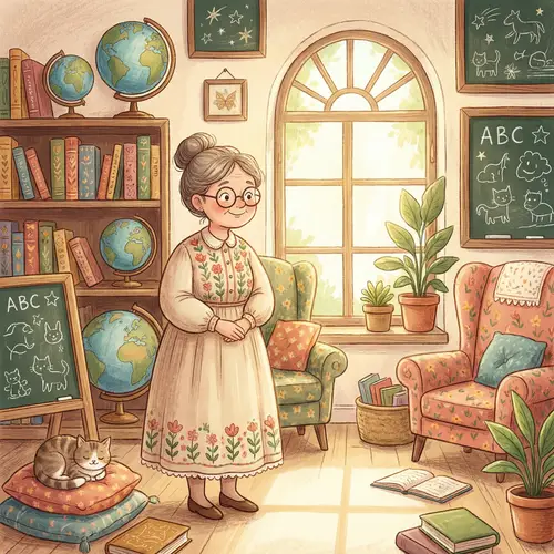 Whimsical Children's Book Illustration: Teacher Scene
