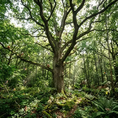 Majestic Forest: Towering Trees, Verdant Canopy & Diverse Wildlife