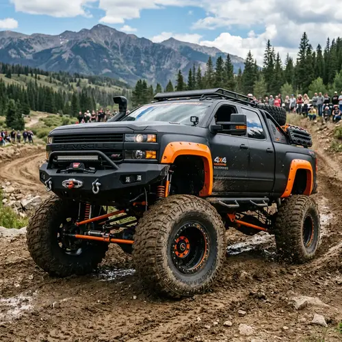 Black Truck with Big Wheels and Orange Wheel Arches