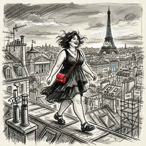 Chic Stylish Woman in Paris Rooftops - Olympic City Vibe