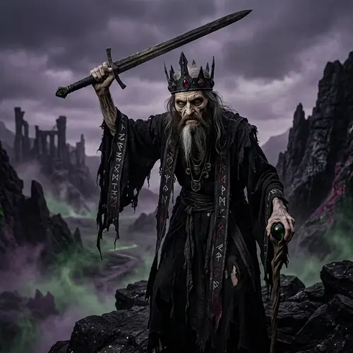 Malevolent Sorcerer: Immortal, Skeletal Figure with Crown