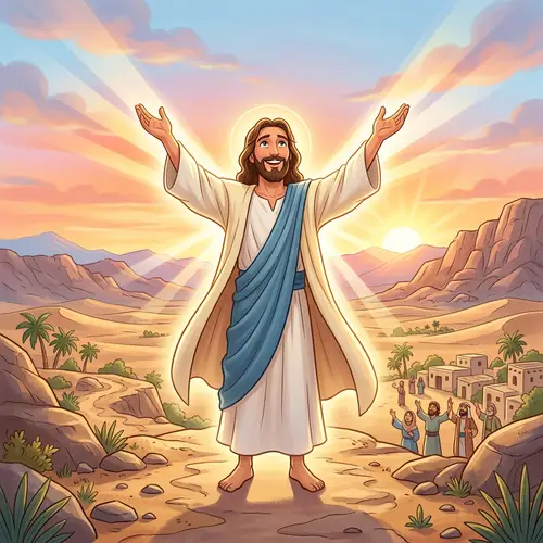 Serene Jesus Risen Cartoon | Resurrection Illustration