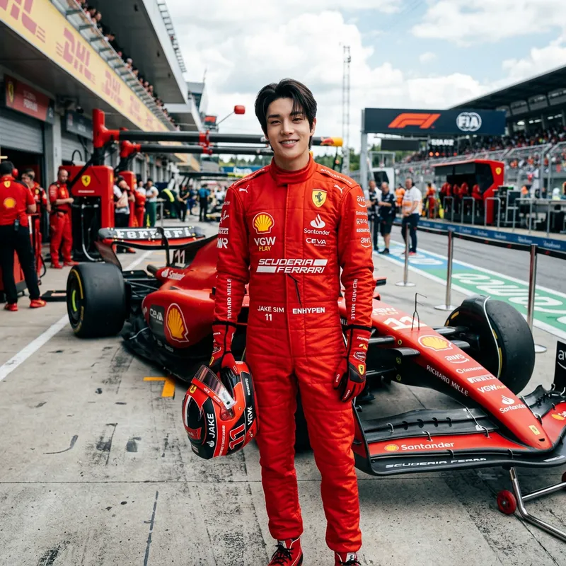Enhypen Jake in Ferrari F1 Suit: Style Meets Speed