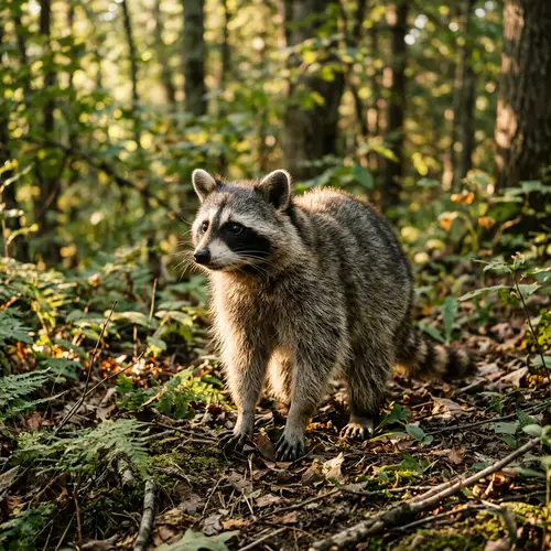 Lifelike Image of a Curious Raccoon in Forest Clearing