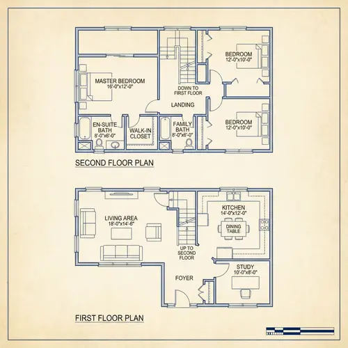 Detailed Generic Two-Story Residential House Floor Plan
