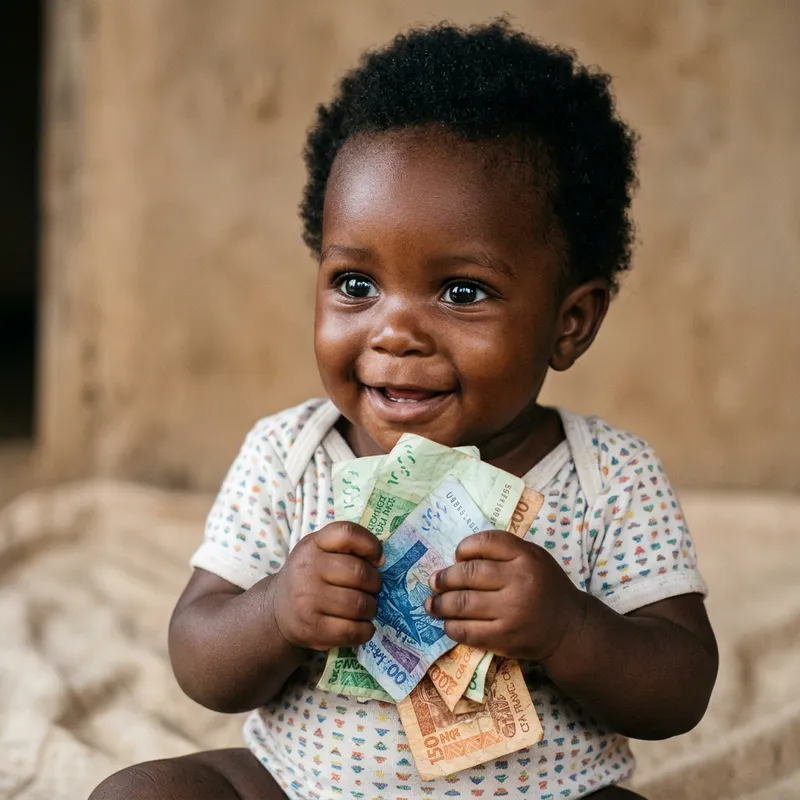Cute African Baby Holding Cash Money
