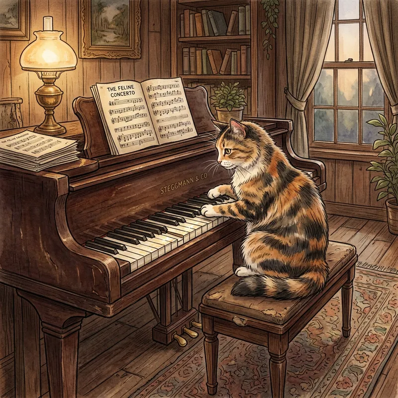 Cute Cat Playing Piano
