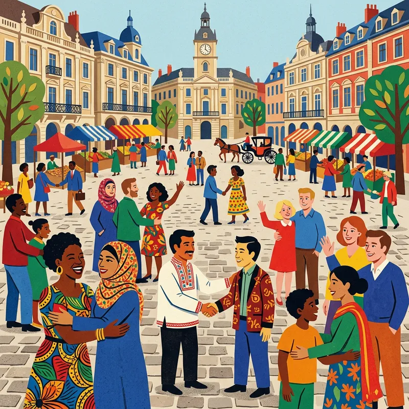 Embracing Unity and Joyful Cultural Exchange in Vibrant City Square