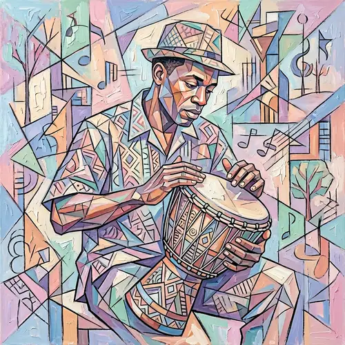 Surrealistic African American Man with Djembe Drum