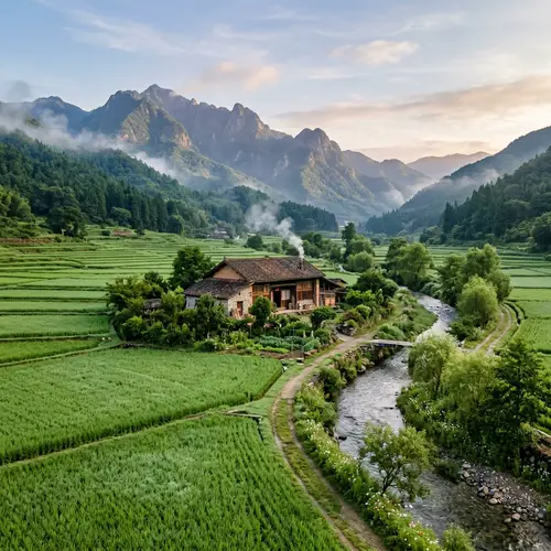 Serene Rural House Surrounded by Beautiful Mountains | Tranquil Landscape