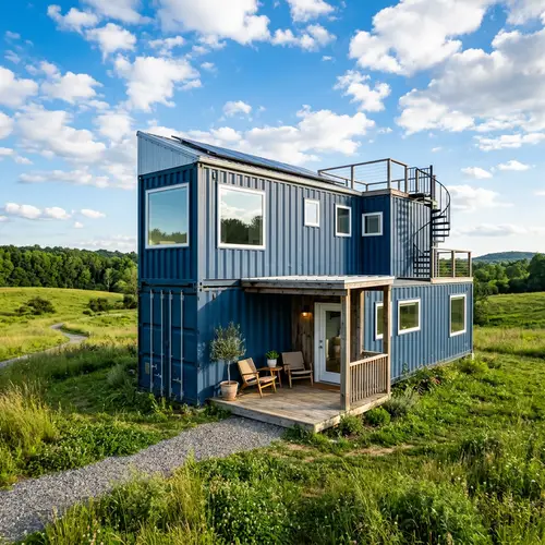Modern Compact Container House in Lush Green Field