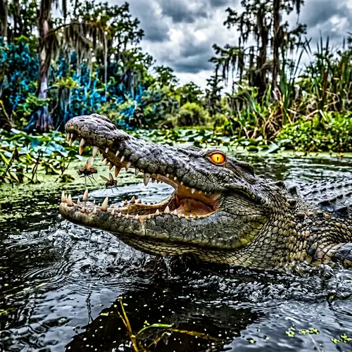 Crocodile Chomping Down on a Fly - Nature's Predatory Instinct