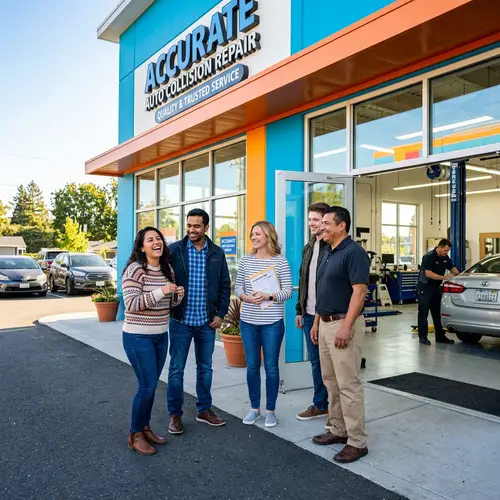 Diverse Customers at Modern Collision Repair Facility | Professional Automobile Service