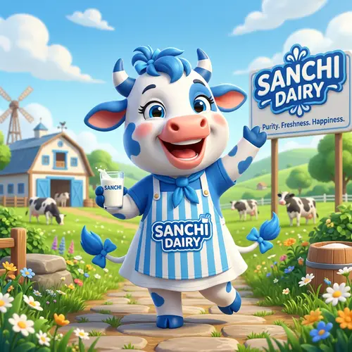 Sanchi Dairy Mascot Design: Charming Cow Character