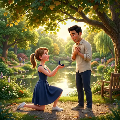 Romantic Proposal in a Serene Park Setting