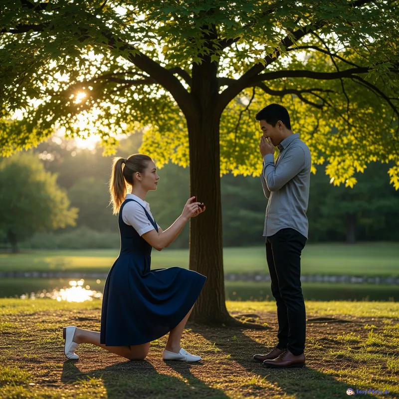 Romantic Proposal in a Serene Park Setting