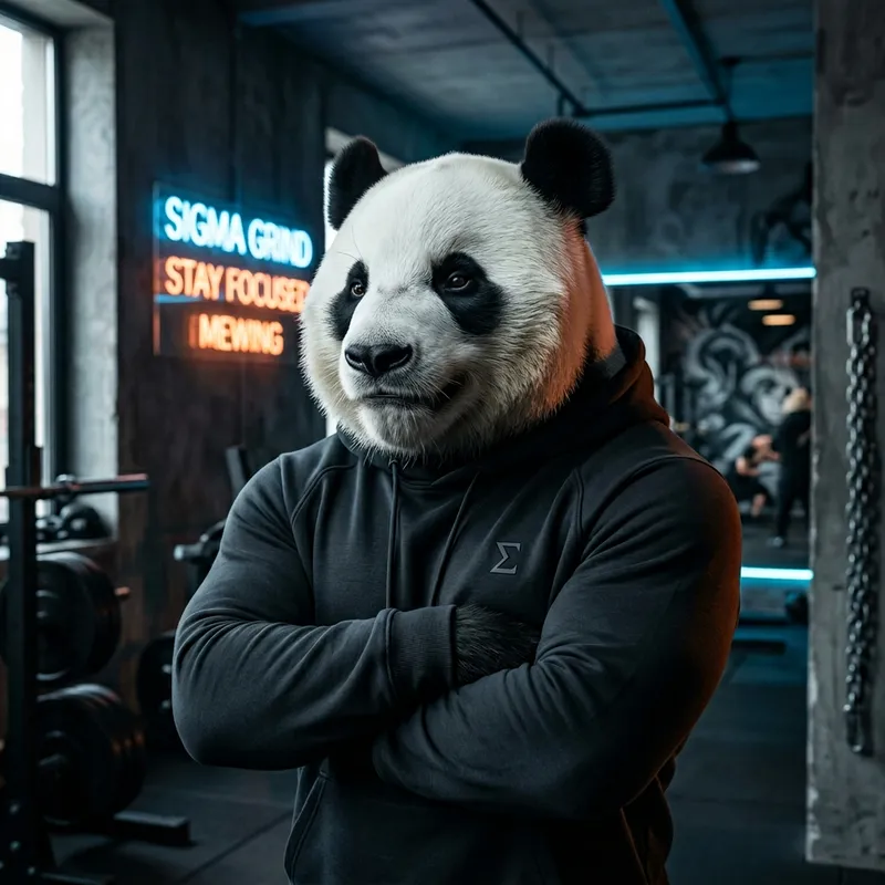 Sigma Mewing Panda with Big Jawline