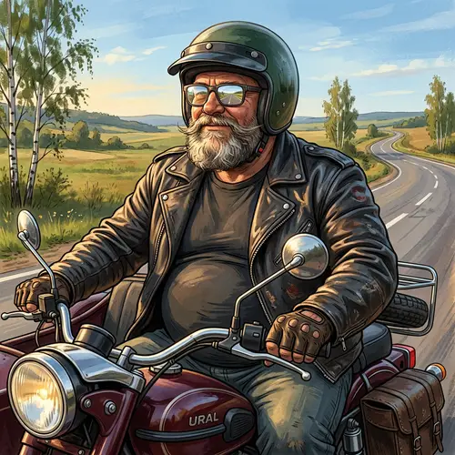 Russian Man Riding Motorcycle with Glasses | Website Name