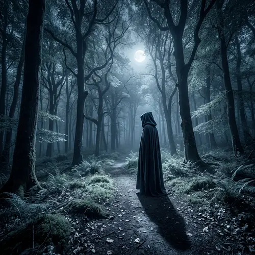 Mysterious Figure in Moonlit Forest | Tranquility & Solitude