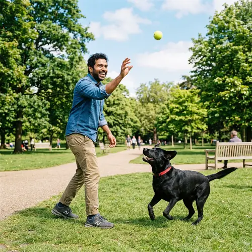 Playful Black Labrador Retriever with Owner in Park