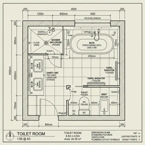 Toilet Room Blueprint 4.5x4.5 Meters Design