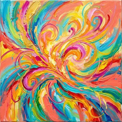 Abstract Oil Painting: Theme of Happiness and Joy