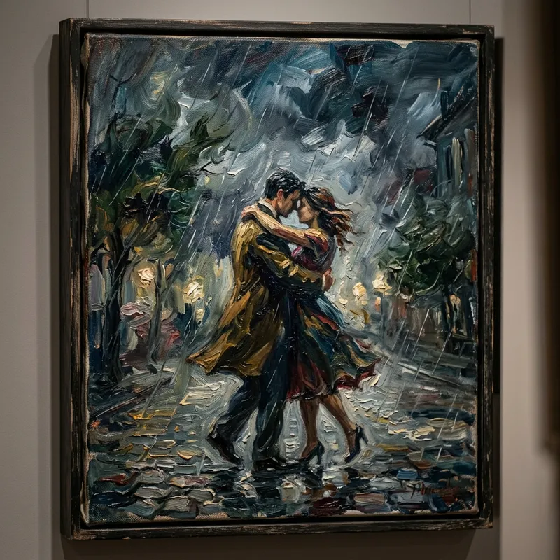 Couple Dancing in a Storm - Captivating Oil Painting