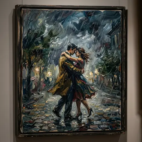 Couple Dancing in a Storm - Captivating Oil Painting