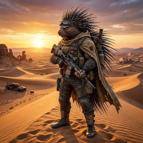 Male Porcupine Battle Royale Character in Desert Biome