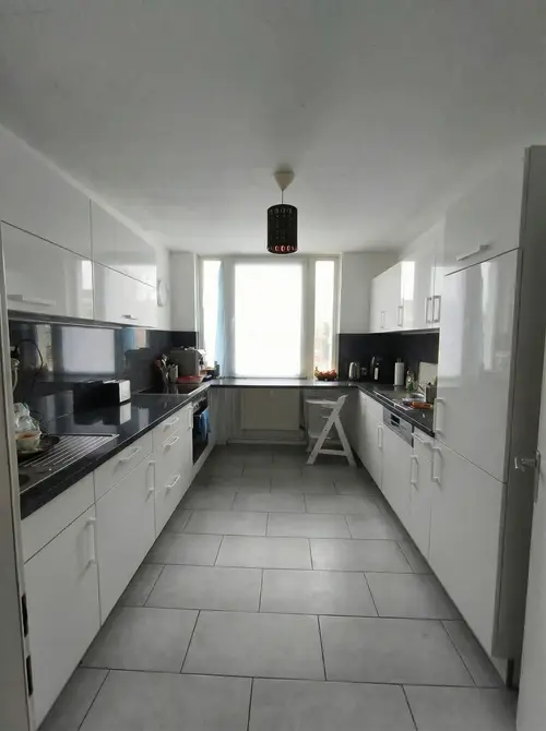 U-Shape Glossy White Kitchen Design