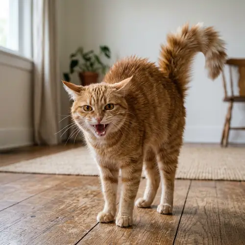 Angry Cat with Bristling Fur | Intense Gaze Image