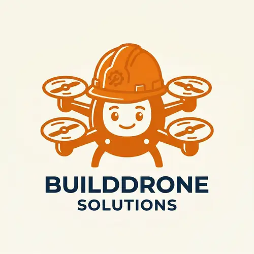 Cartoon-Styled Drone with Construction Helmet Logo Design