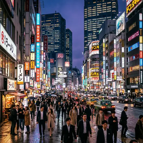 Vibrant Nightfall Urban Cityscape with Neon Lights