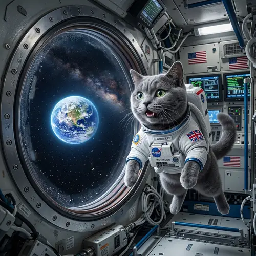 British Cat Astronaut in Spacecraft | Hyperrealistic Art