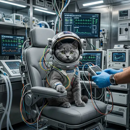 Astronaut Kitten in Space Laboratory - Cute British Kitten