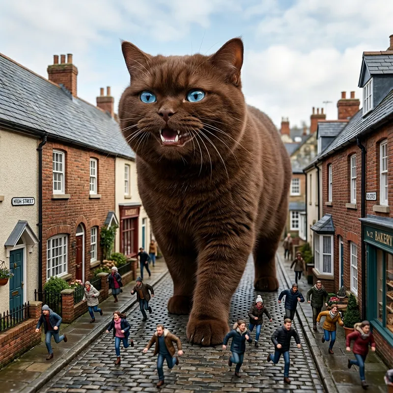 Enormous British Cat Strolling Through Miniature City - Hyperrealism Photography Enormous British Cat Strolling Through Miniature City - Hyperrealism Photography
