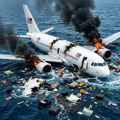 Plane Crash Disaster in the Ocean - Hyperrealistic Image