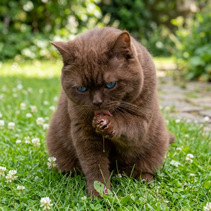 Realistic Chocolate British Shorthair Cat in Grass