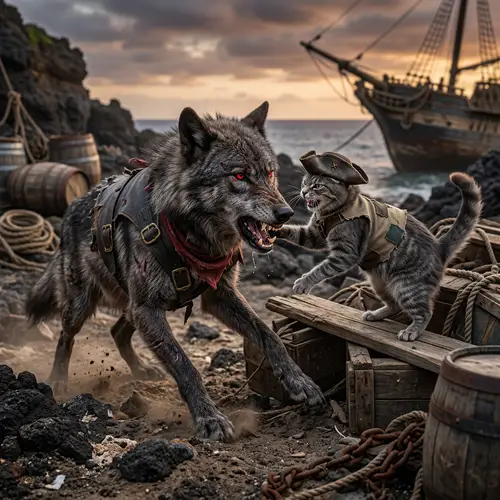 Intense Altercation Between Wolf and Cat - Pirate Showdown
